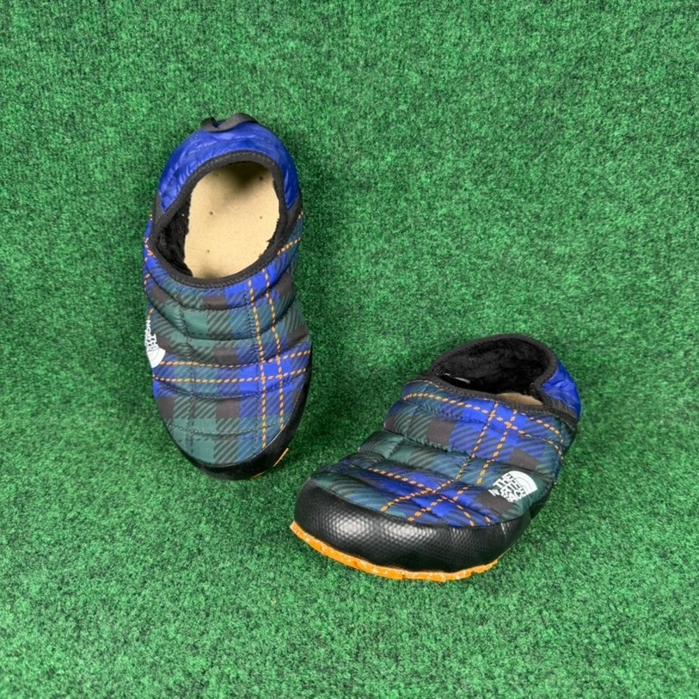 The North Face Thermoball Traction Mule V Blue Green Plaid Slippers 9 No Insole